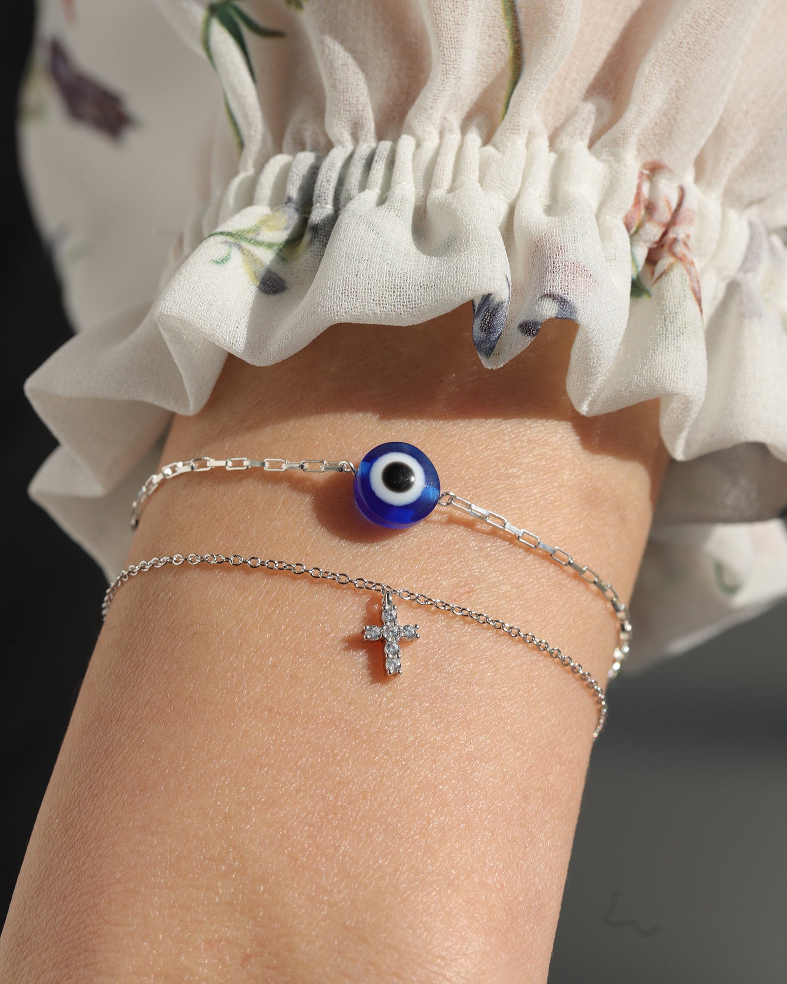 1948-Evil Eye Rectangular Rolo Chain Bracelet-Bracelets-Blue Ruby Jewellery-Vancouver Canada