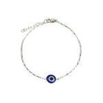1948-Evil Eye Rectangular Rolo Chain Bracelet-Bracelets-Sterling Silver, Blue Enamel-Blue Ruby Jewellery-Vancouver Canada