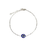 1948-Evil Eye Rectangular Rolo Chain Bracelet-Bracelets-Sterling Silver, Blue Enamel-Blue Ruby Jewellery-Vancouver Canada