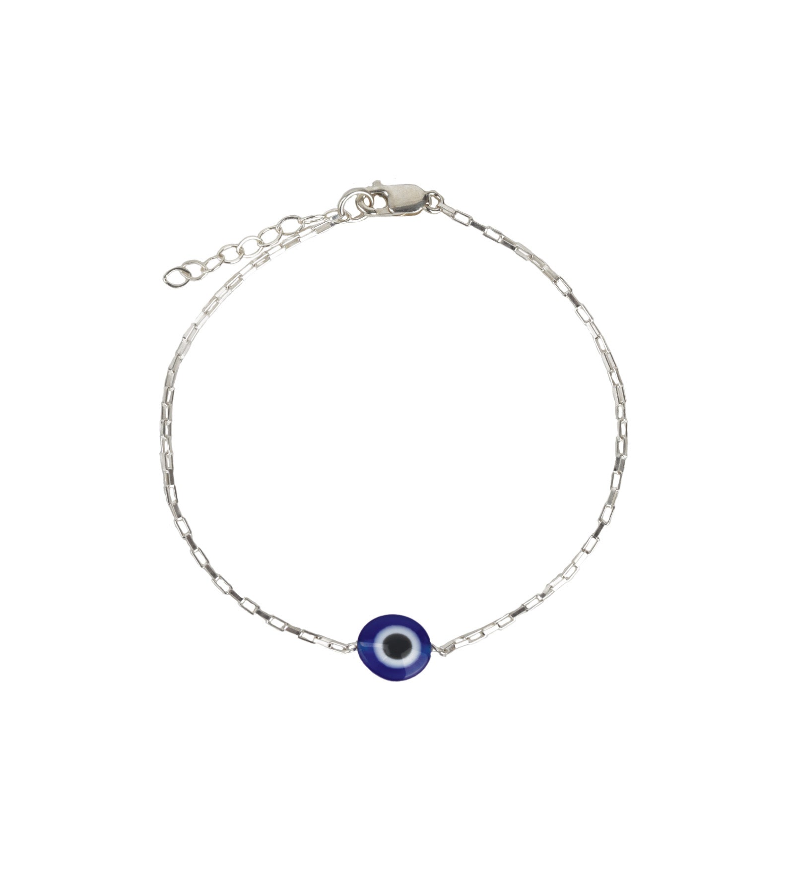 1948-Evil Eye Rectangular Rolo Chain Bracelet-Bracelets-Sterling Silver, Blue Enamel-Blue Ruby Jewellery-Vancouver Canada