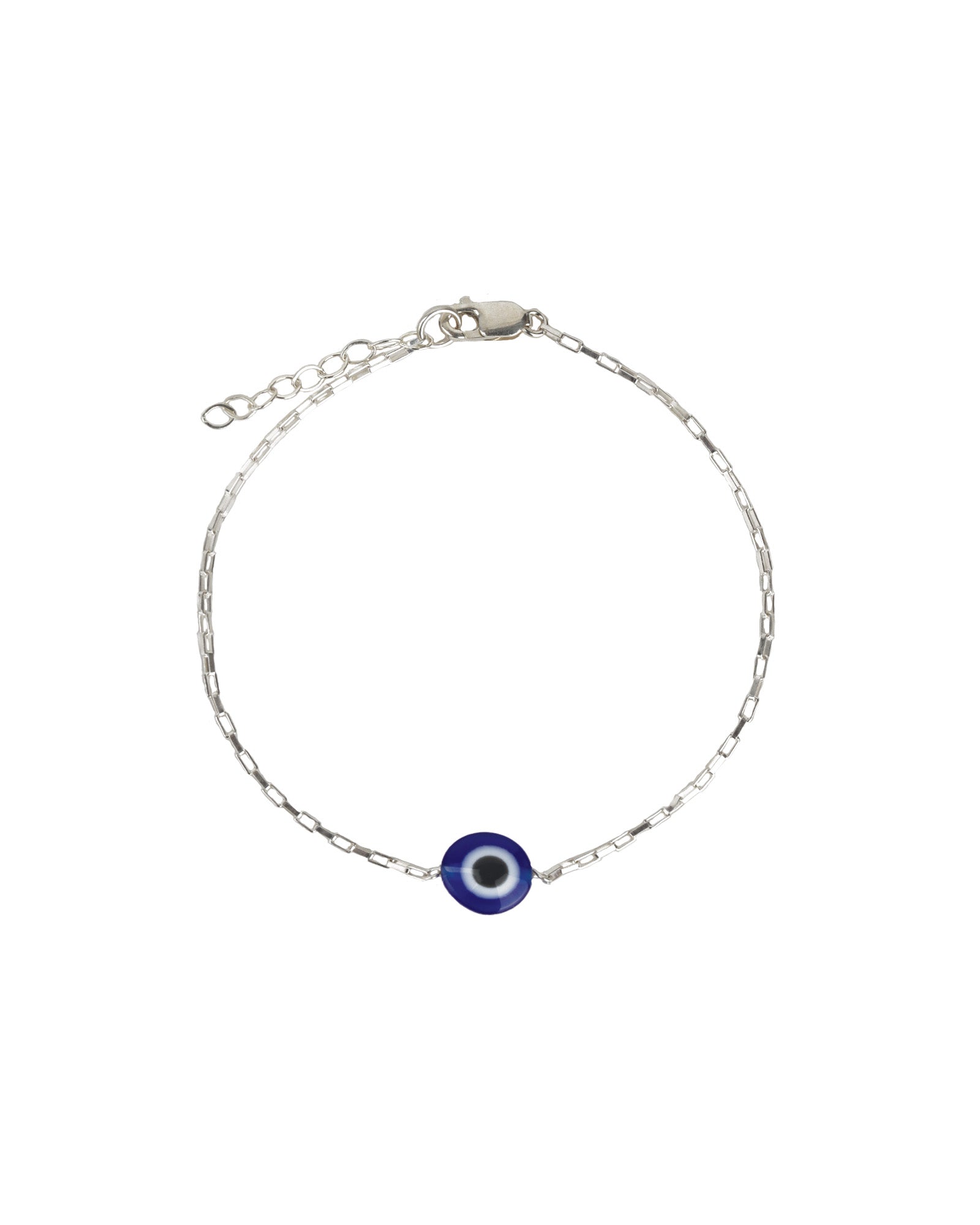 1948-Evil Eye Rectangular Rolo Chain Bracelet-Bracelets-Sterling Silver, Blue Enamel-Blue Ruby Jewellery-Vancouver Canada