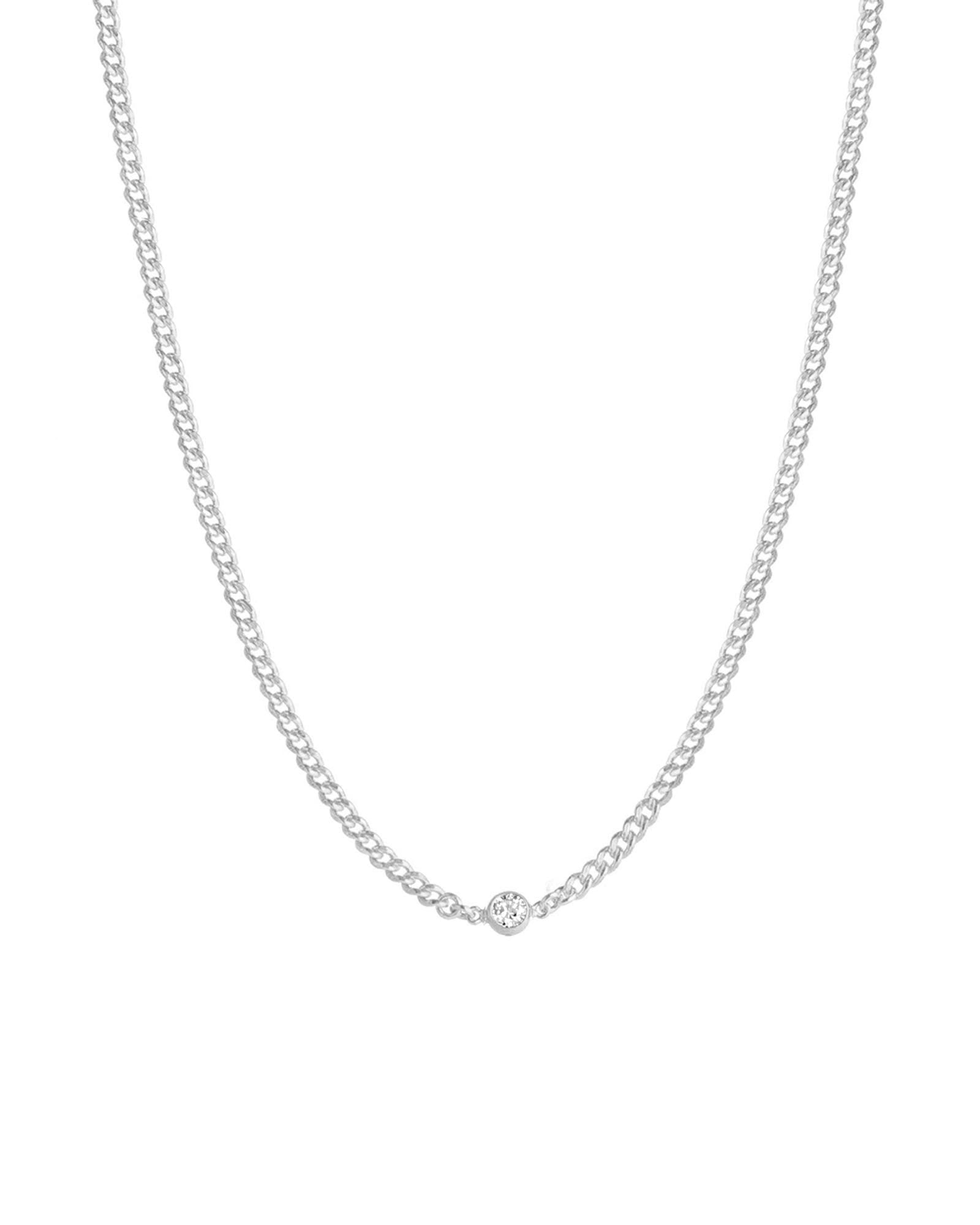 Single CZ Small Curb Chain Necklace Sterling Silver, Cubic Zirconia