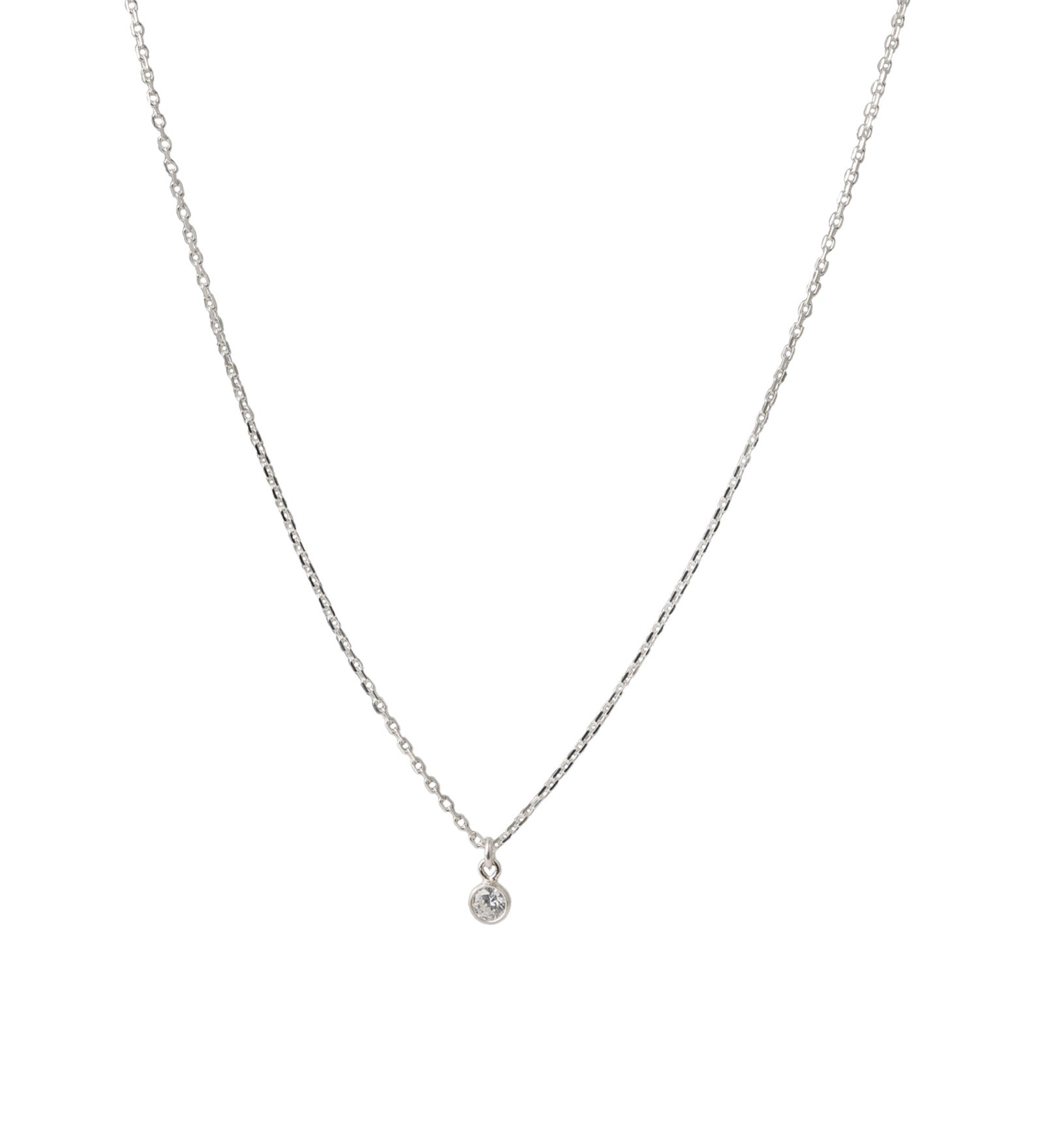 Single CZ Drop Necklace Sterling Silver, Cubic Zirconia