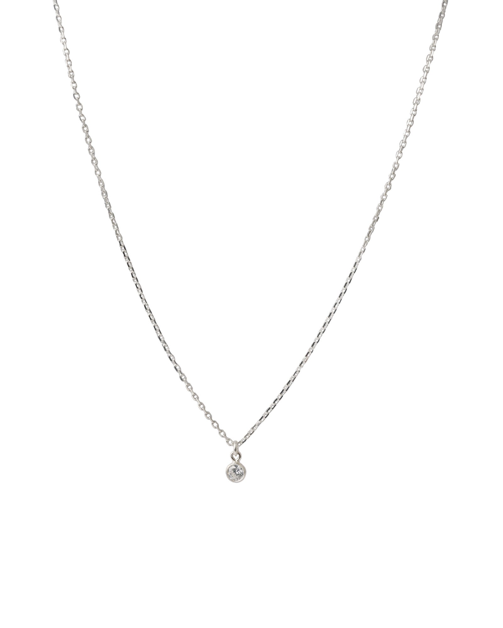 Single CZ Drop Necklace Sterling Silver, Cubic Zirconia