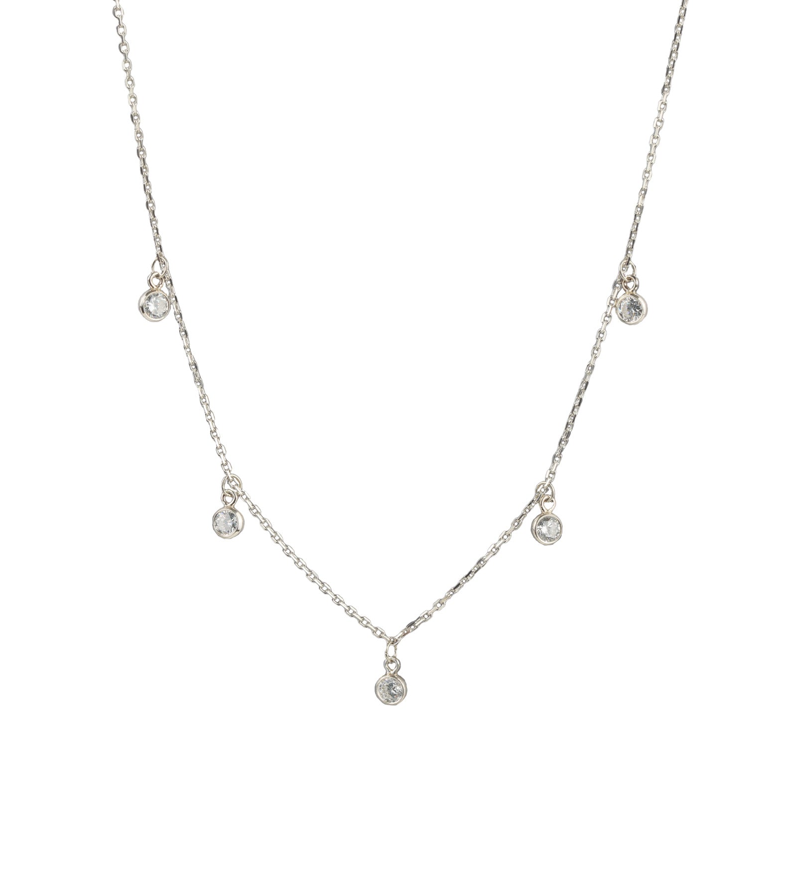 Five Stationed CZ Drop Necklace Sterling Silver, Cubic Zirconia