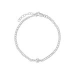 Single CZ Curb Chain Bracelet Sterling Silver, Cubic Zirconia