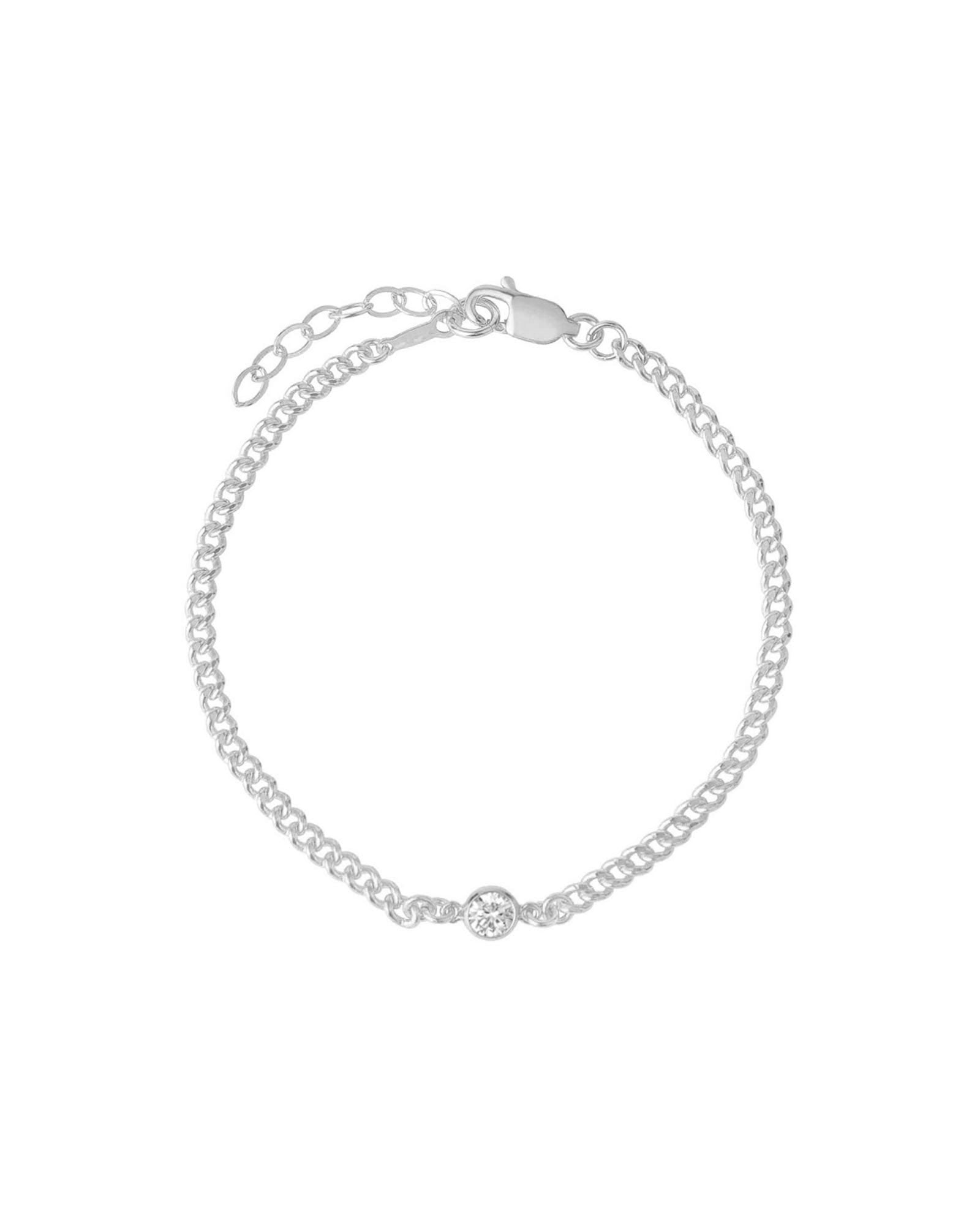 Single CZ Curb Chain Bracelet Sterling Silver, Cubic Zirconia