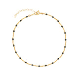 1948-Enamel Beaded Chain Anklet-Anklets-14k Gold Filled, Black Enamel-Blue Ruby Jewellery-Vancouver Canada