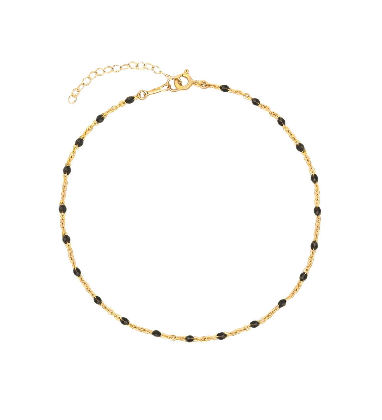 1948-Enamel Beaded Chain Anklet-Anklets-14k Gold Filled, Black Enamel-Blue Ruby Jewellery-Vancouver Canada