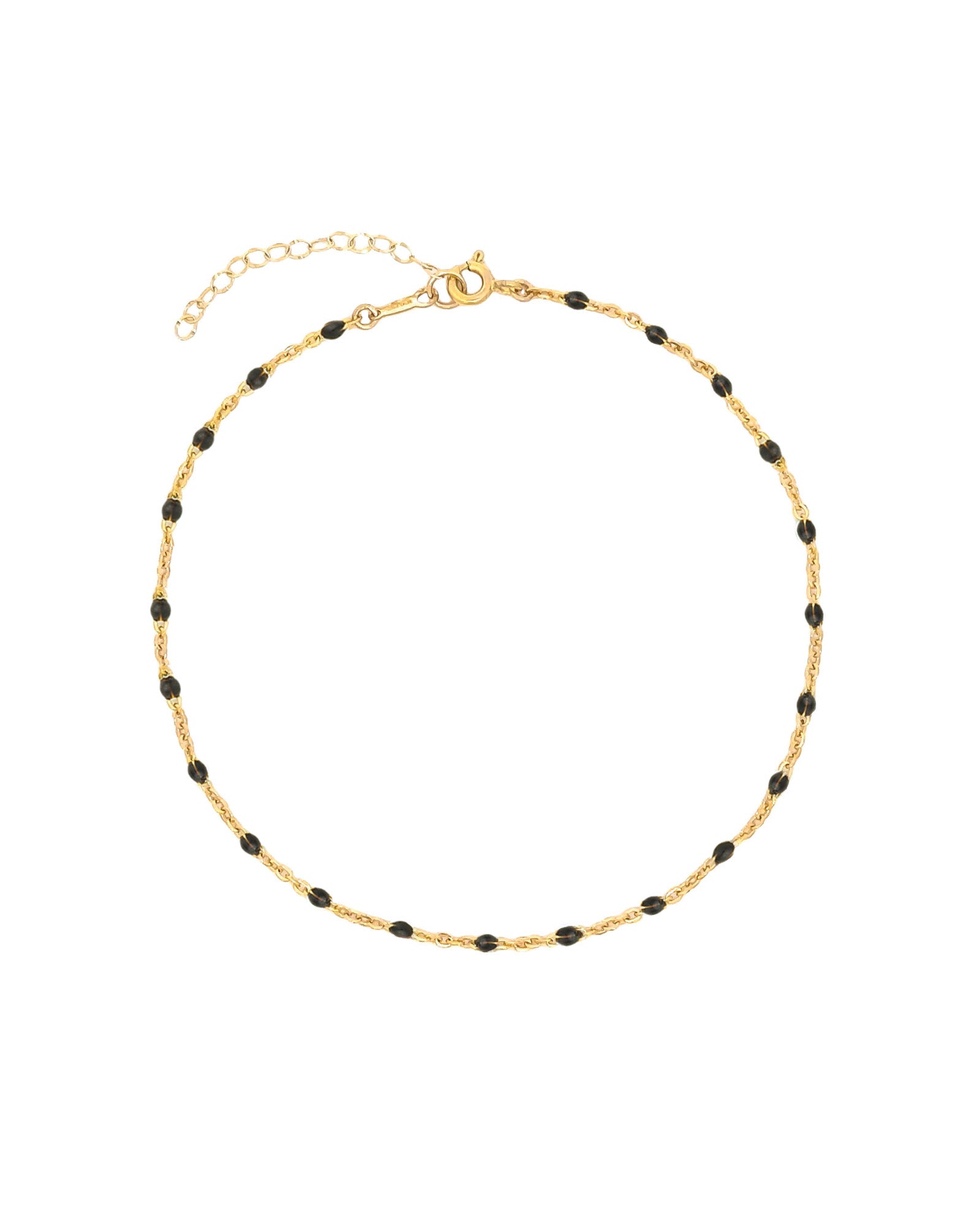 1948-Enamel Beaded Chain Anklet-Anklets-14k Gold Filled, Black Enamel-Blue Ruby Jewellery-Vancouver Canada