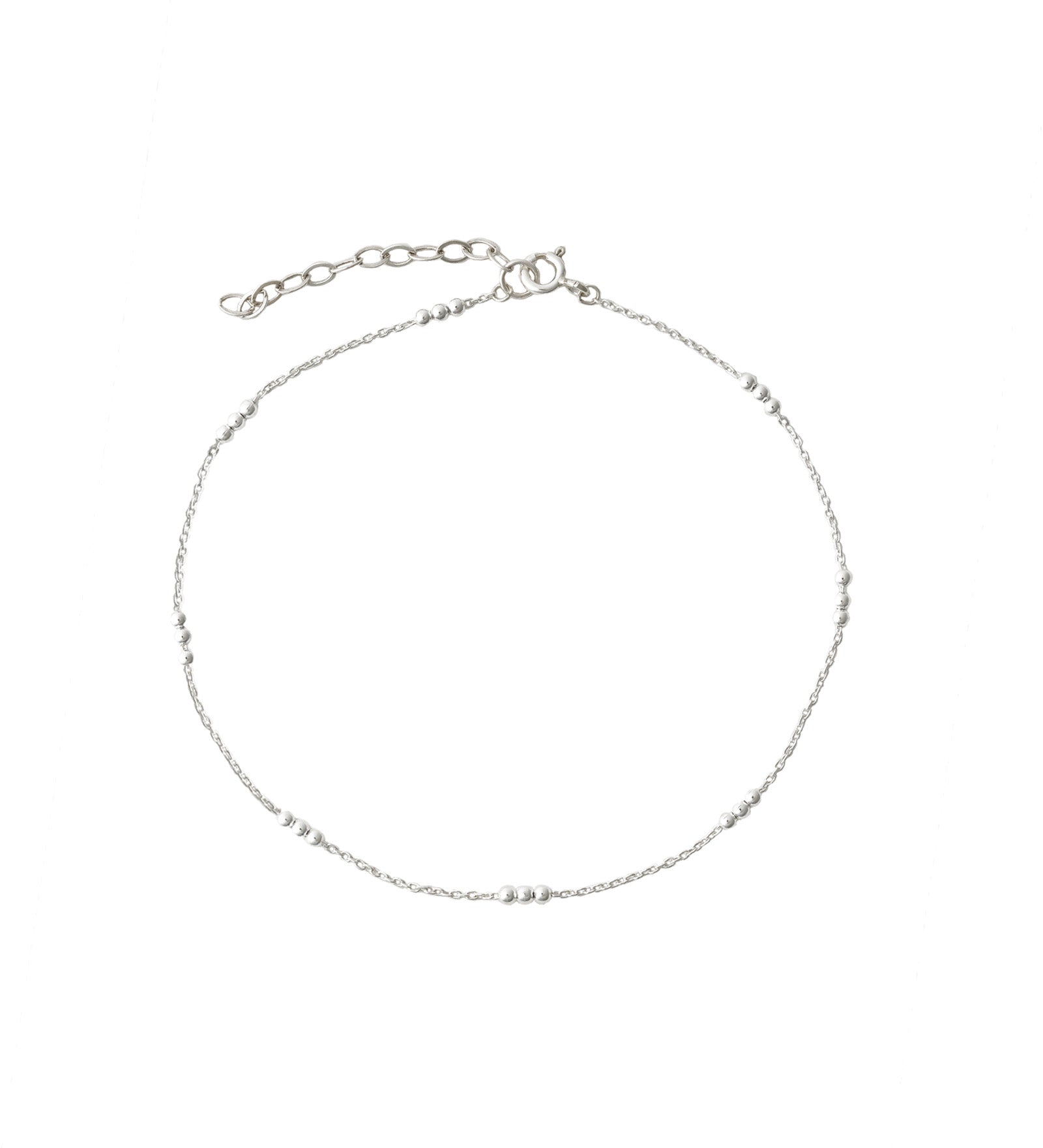 3 Bead Station Anklet Sterling Silver