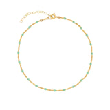 1948-Enamel Beaded Chain Anklet-Anklets-14k Gold Filled, Turquoise Enamel-Blue Ruby Jewellery-Vancouver Canada