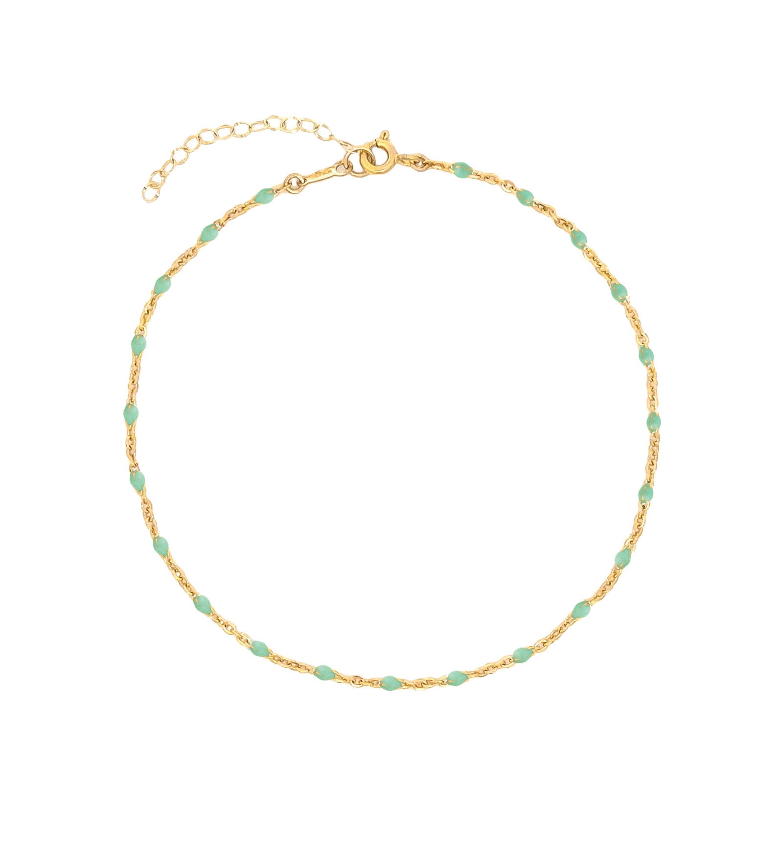 1948-Enamel Beaded Chain Anklet-Anklets-14k Gold Filled, Turquoise Enamel-Blue Ruby Jewellery-Vancouver Canada