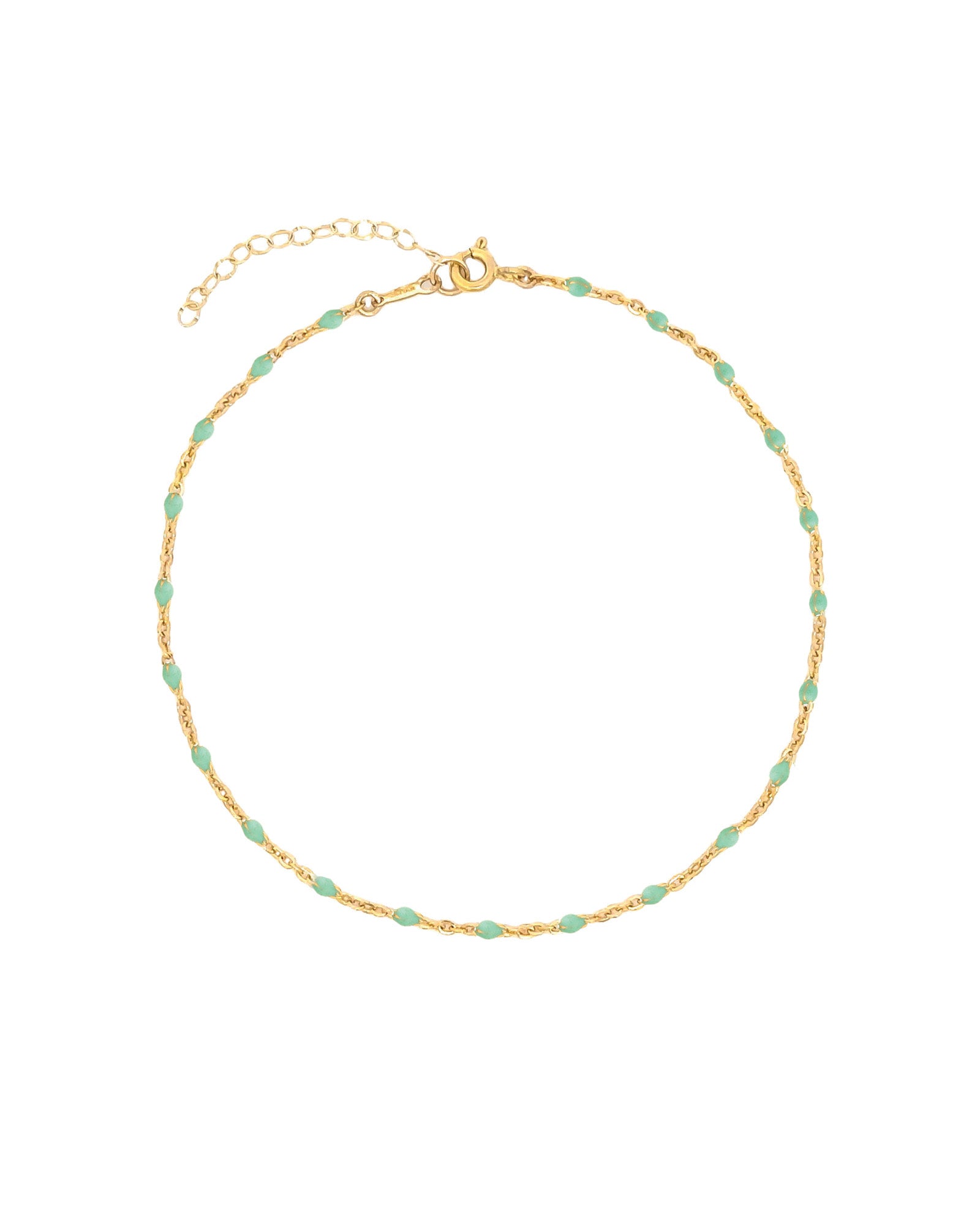 1948-Enamel Beaded Chain Anklet-Anklets-14k Gold Filled, Turquoise Enamel-Blue Ruby Jewellery-Vancouver Canada