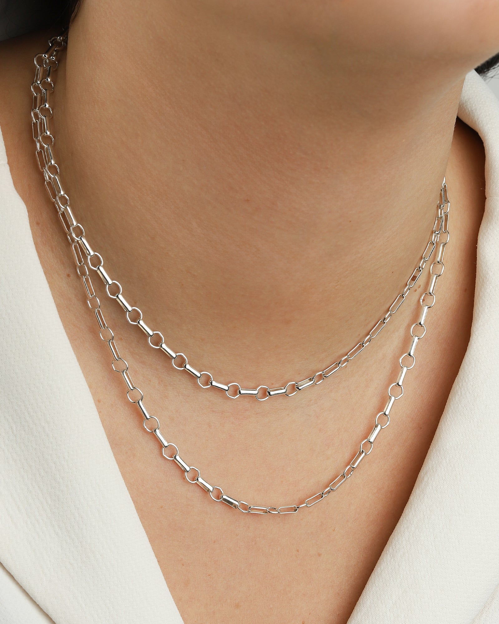 Rolo and Round Link Necklace | Medium Sterling Silver