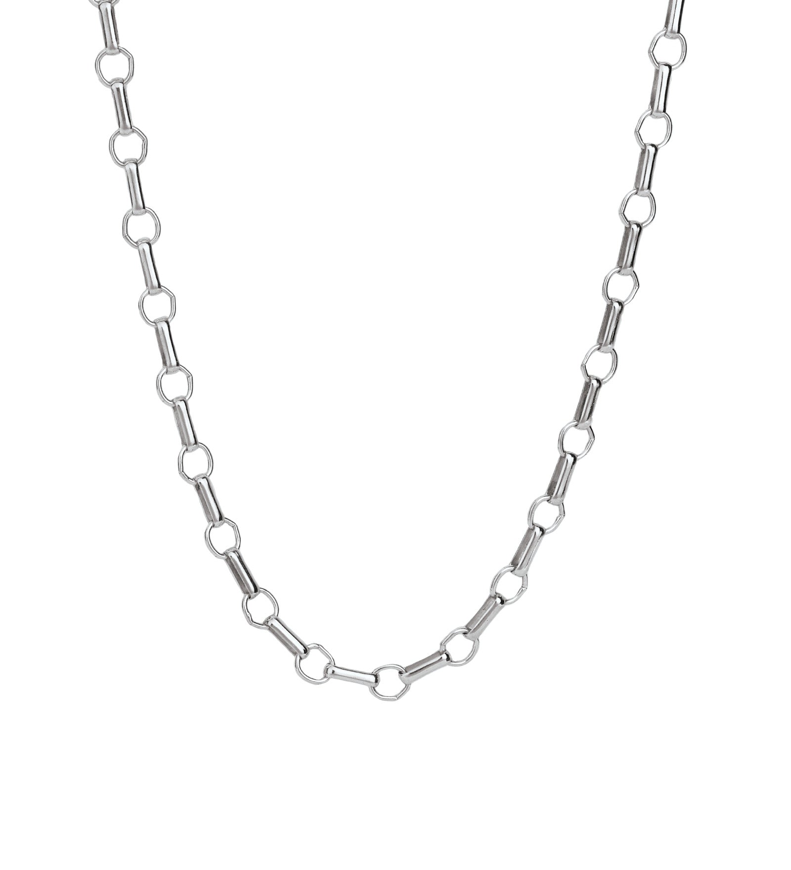 Rolo and Round Link Necklace | Large Sterling Silver