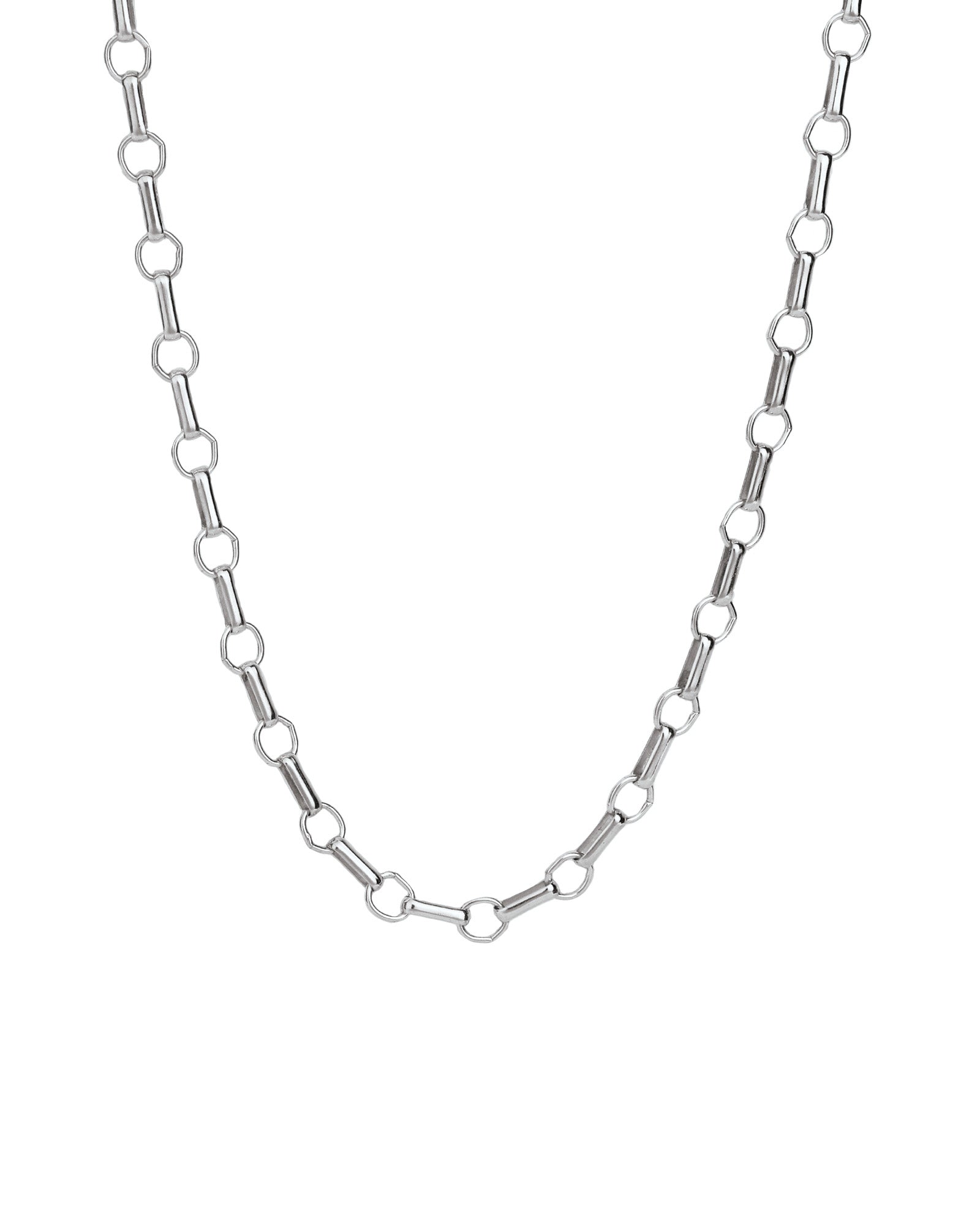 Rolo and Round Link Necklace | Large Sterling Silver