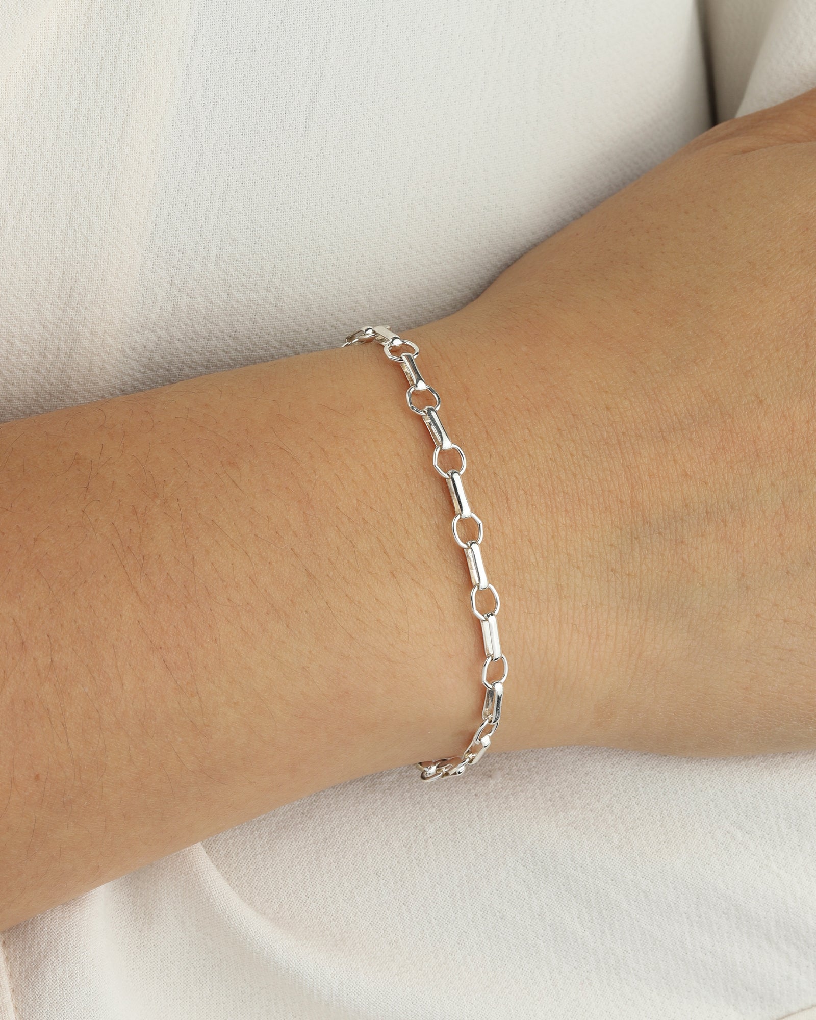 Rolo and Round Link Bracelet Sterling Silver