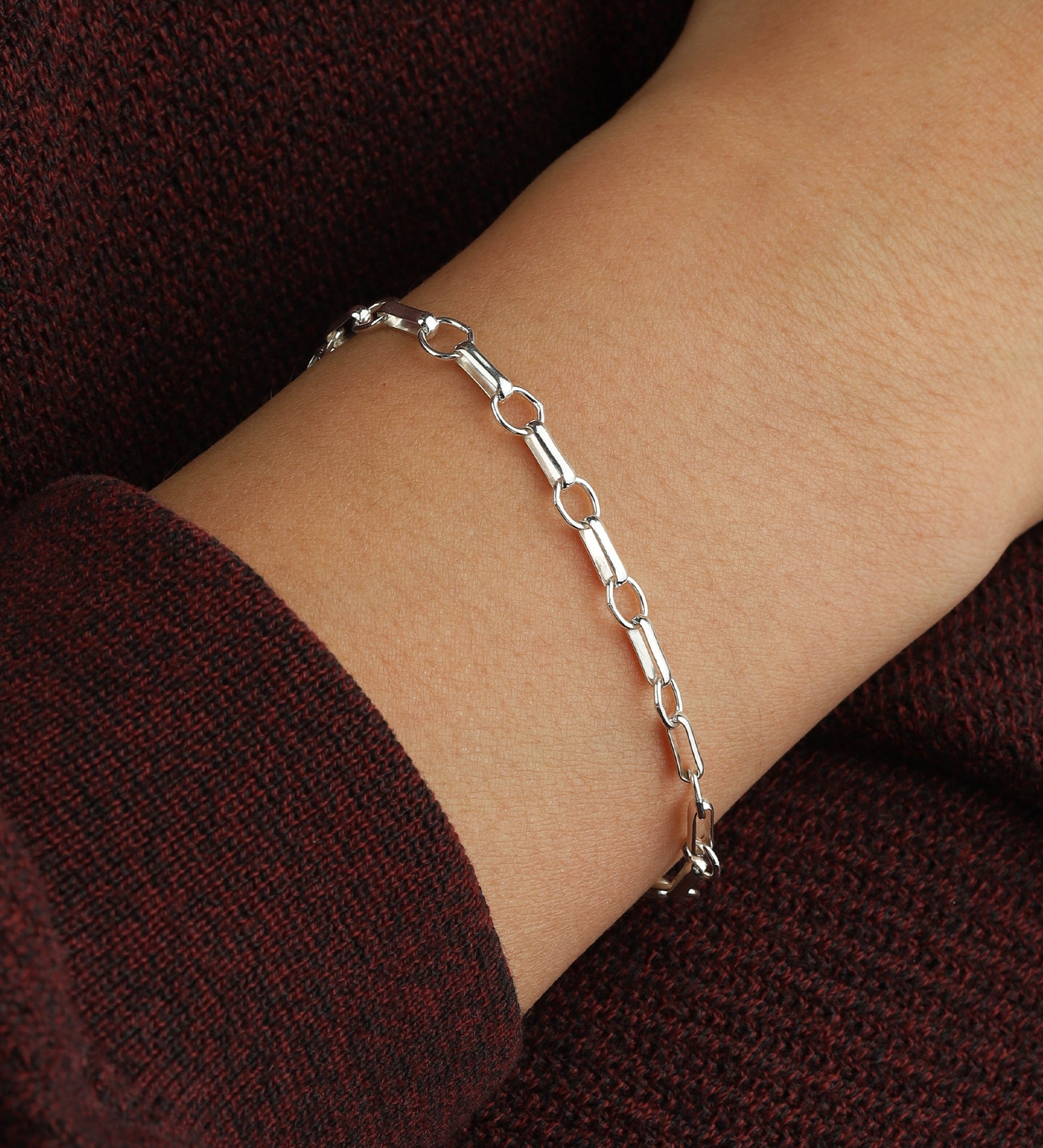 Rolo and Round Link Bracelet Sterling Silver