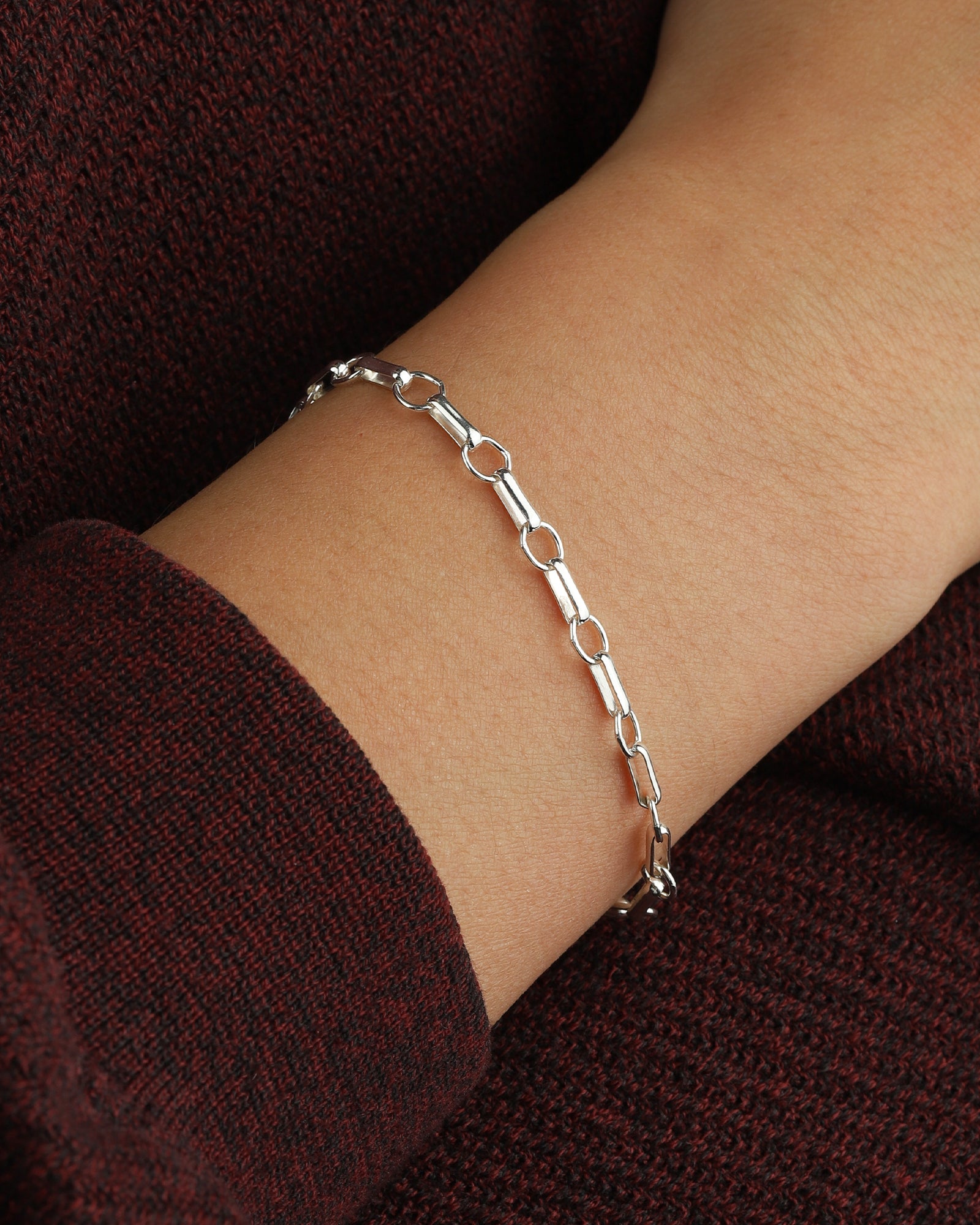 Rolo and Round Link Bracelet Sterling Silver