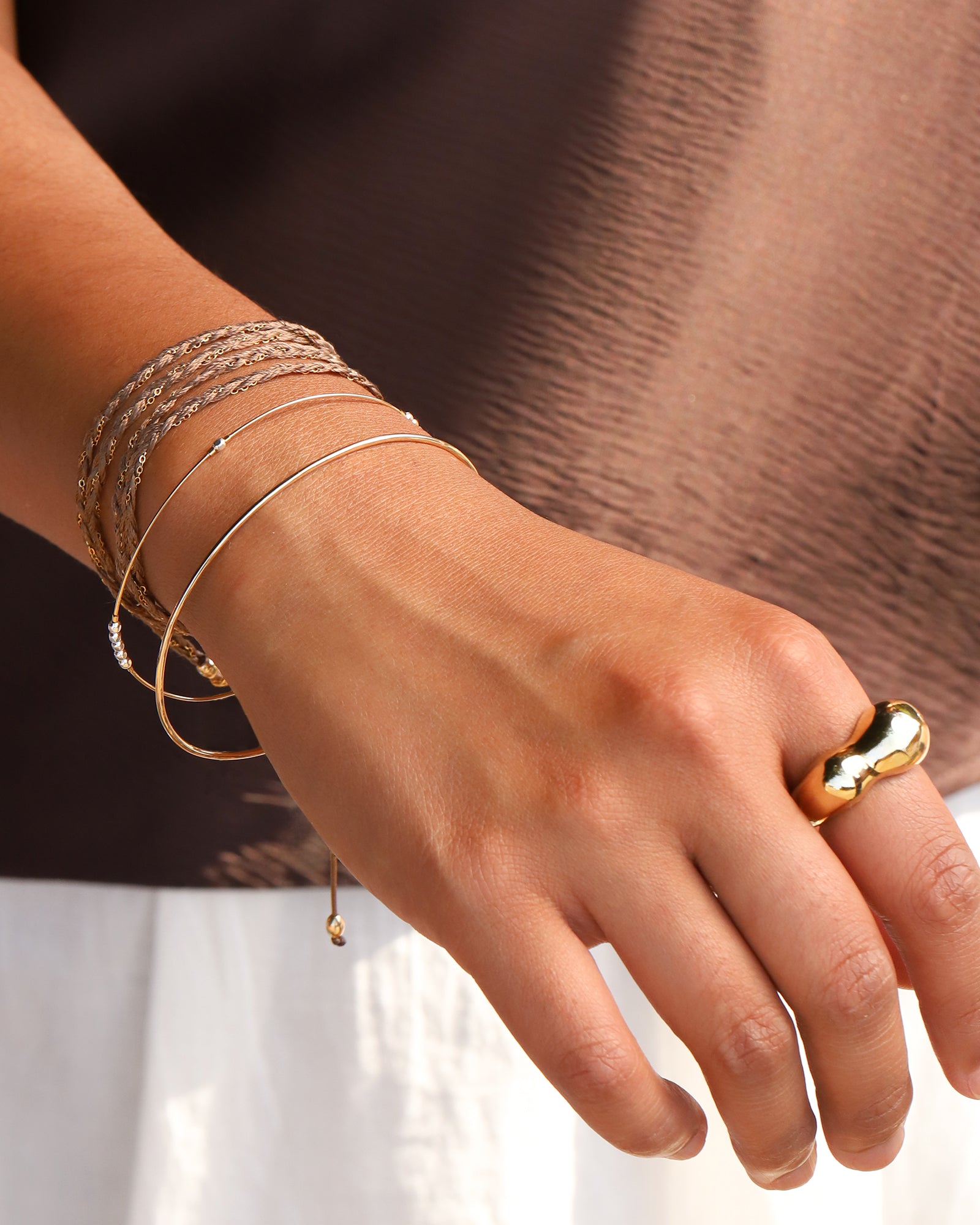 Naimaz-Braided Silk & Chain Wrap Bracelet-Bracelets-Blue Ruby Jewellery-Vancouver Canada