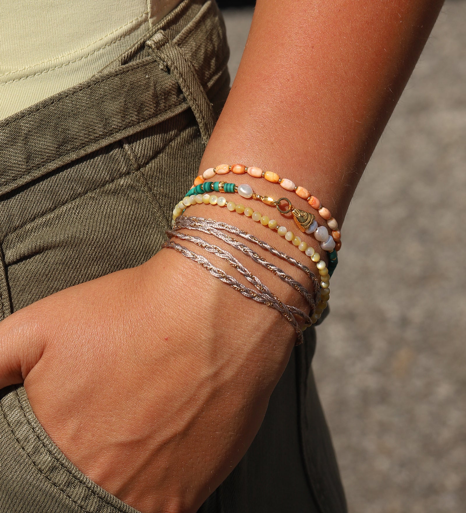 Naimaz-Braided Silk & Chain Wrap Bracelet-Bracelets-Blue Ruby Jewellery-Vancouver Canada