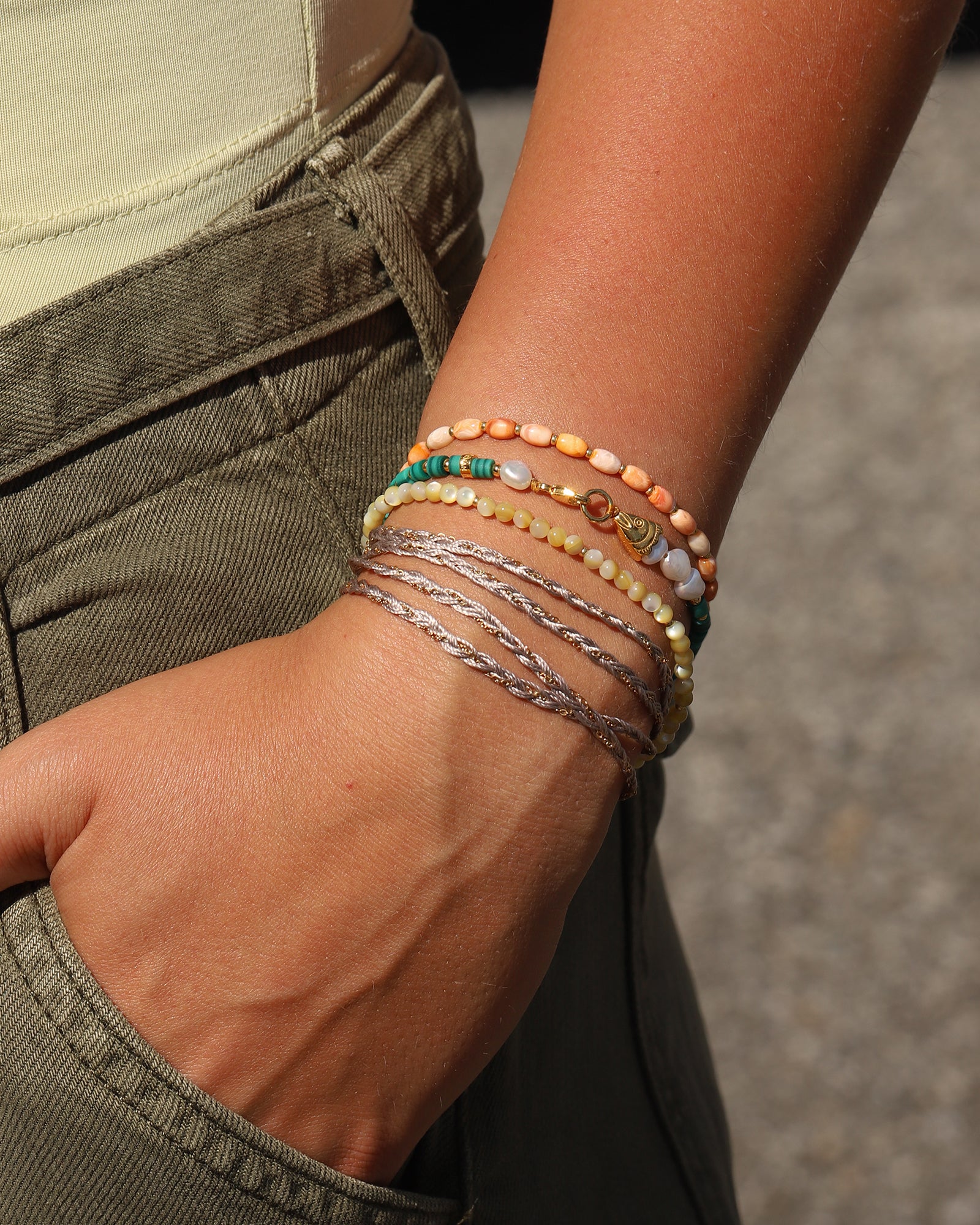 Naimaz-Braided Silk & Chain Wrap Bracelet-Bracelets-Blue Ruby Jewellery-Vancouver Canada