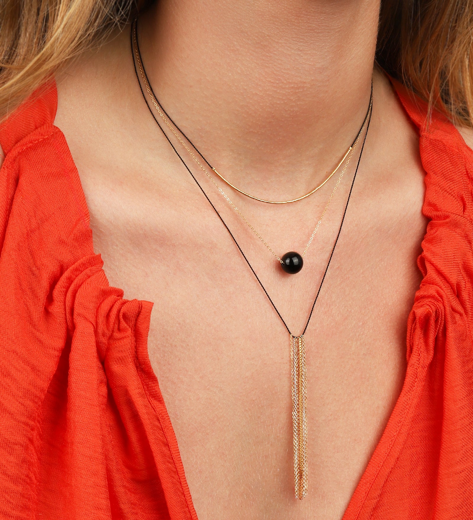 Magnetic Dot Necklace 14k Gold Filled, Onyx