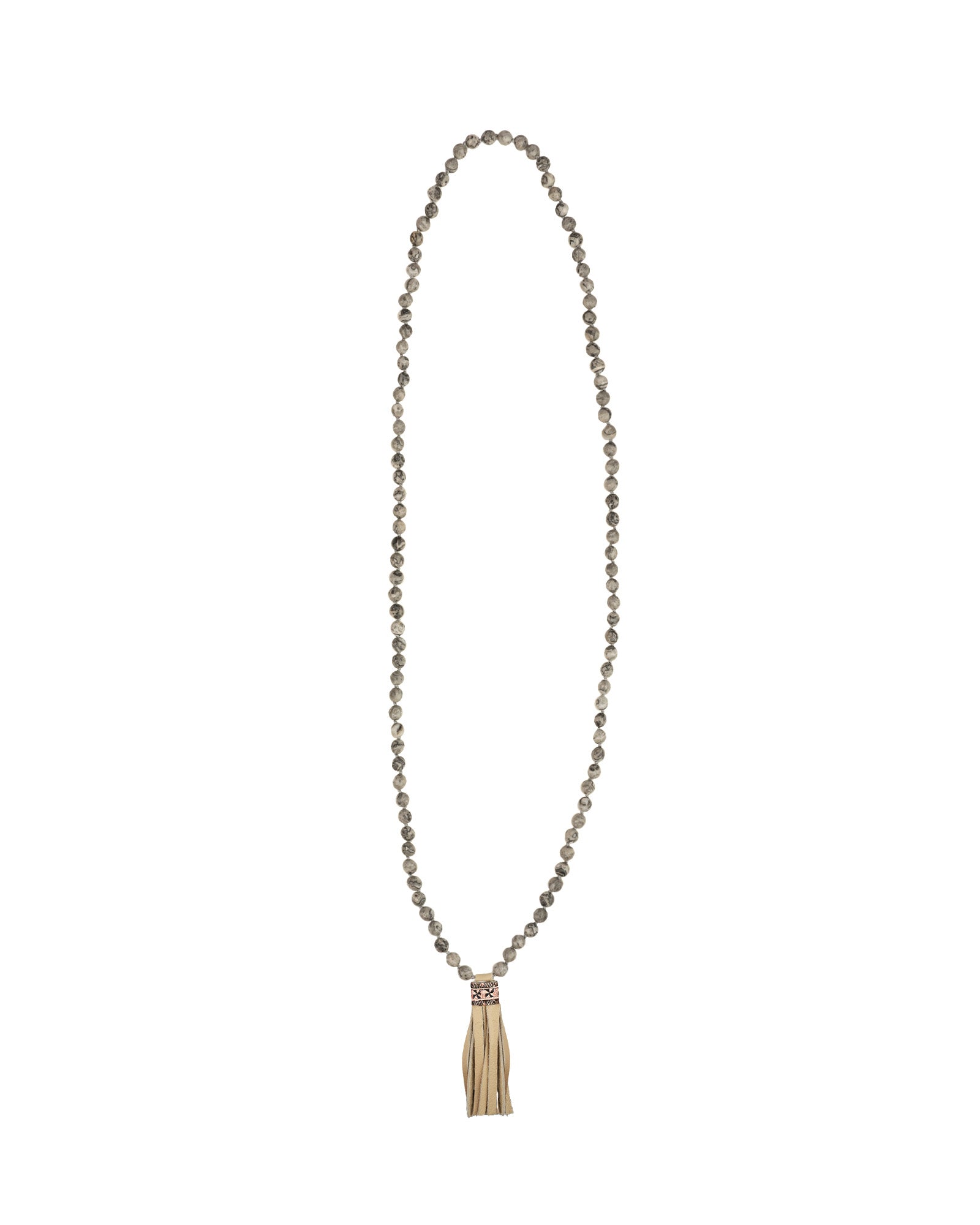 Mala Tassle Necklace Grey Agate, Leather