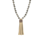 Mala Tassle Necklace Grey Agate, Leather