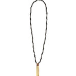 Mala Tassle Necklace Black Onyx, Leather