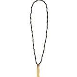 Mala Tassle Necklace Black Onyx, Leather