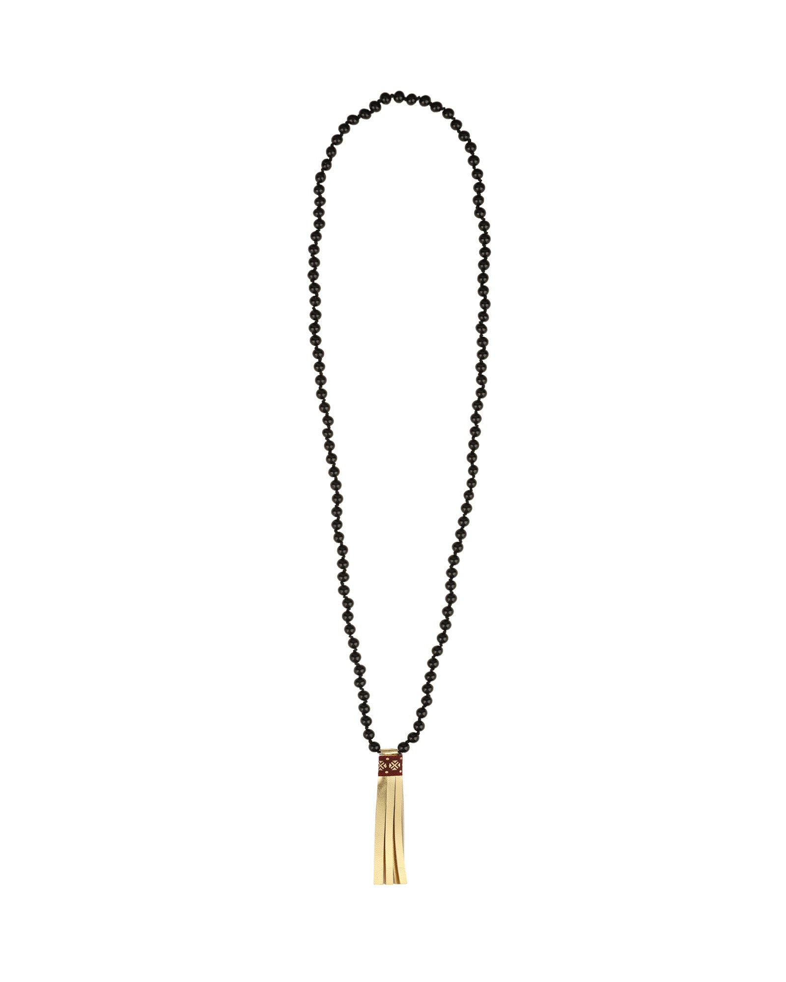 Mala Tassle Necklace Black Onyx, Leather