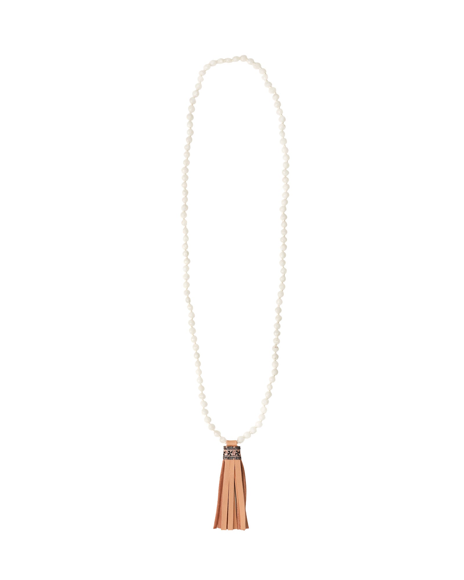 Mala Tassle Necklace Moonstone, Leather