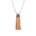 Mala Tassle Necklace Moonstone, Leather
