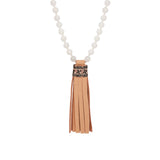 Mala Tassle Necklace Moonstone, Leather