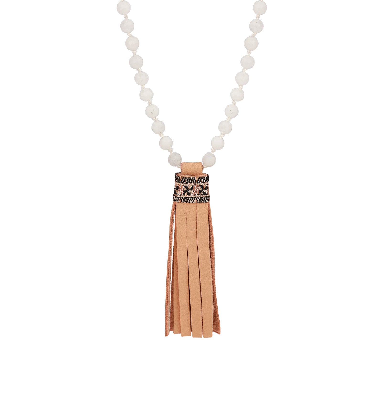 Mala Tassle Necklace Moonstone, Leather