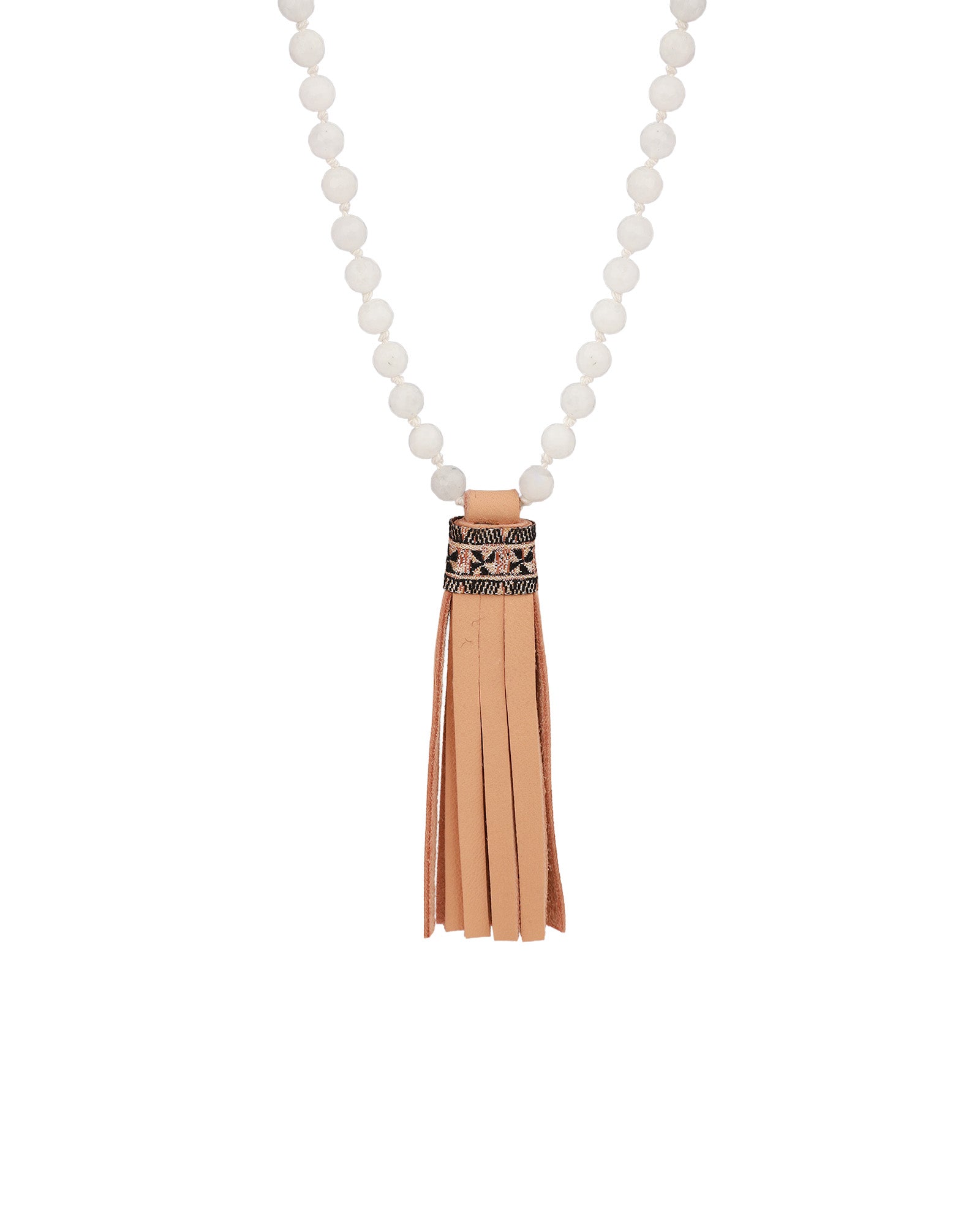 Mala Tassle Necklace Moonstone, Leather