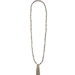 Mala Tassle Necklace Grey Opal, Leather