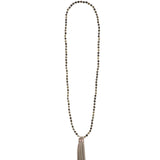 Mala Tassle Necklace Grey Opal, Leather