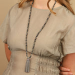 Mala Tassle Necklace Grey Opal, Leather