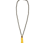 Mala Tassle Necklace Lava Bead, Leather
