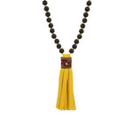 Mala Tassle Necklace Lava Bead, Leather