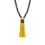 Mala Tassle Necklace Lava Bead, Leather