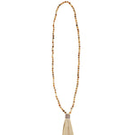 Mala Tassle Necklace 14k Gold Filled, Brown Opal, Leather