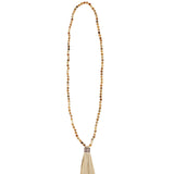 Mala Tassle Necklace 14k Gold Filled, Brown Opal, Leather