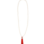 Mala Tassle Necklace White Coral, Leather