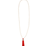 Mala Tassle Necklace White Coral, Leather