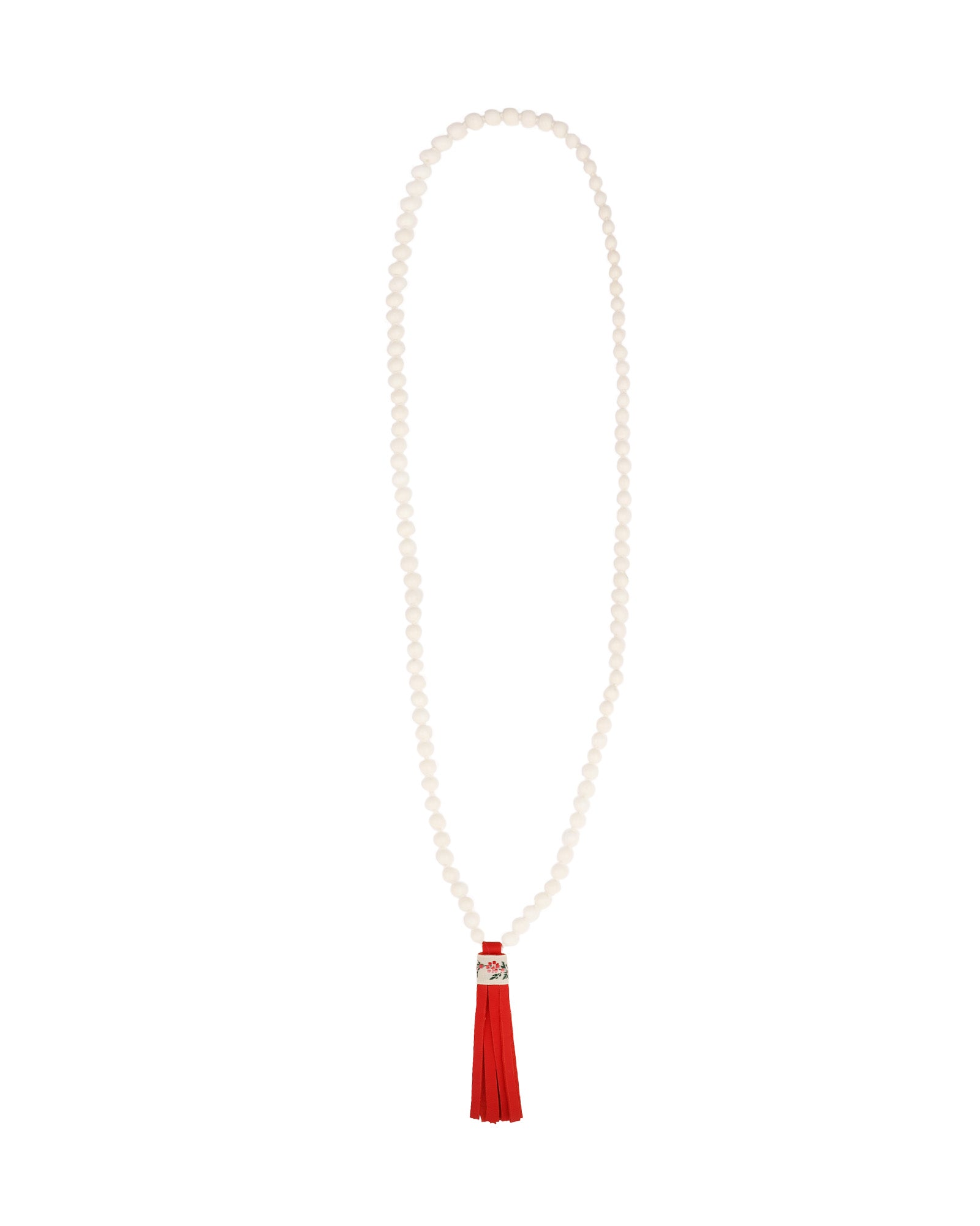 Mala Tassle Necklace White Coral, Leather