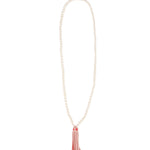 Mala Tassle Necklace White Coral, Leather